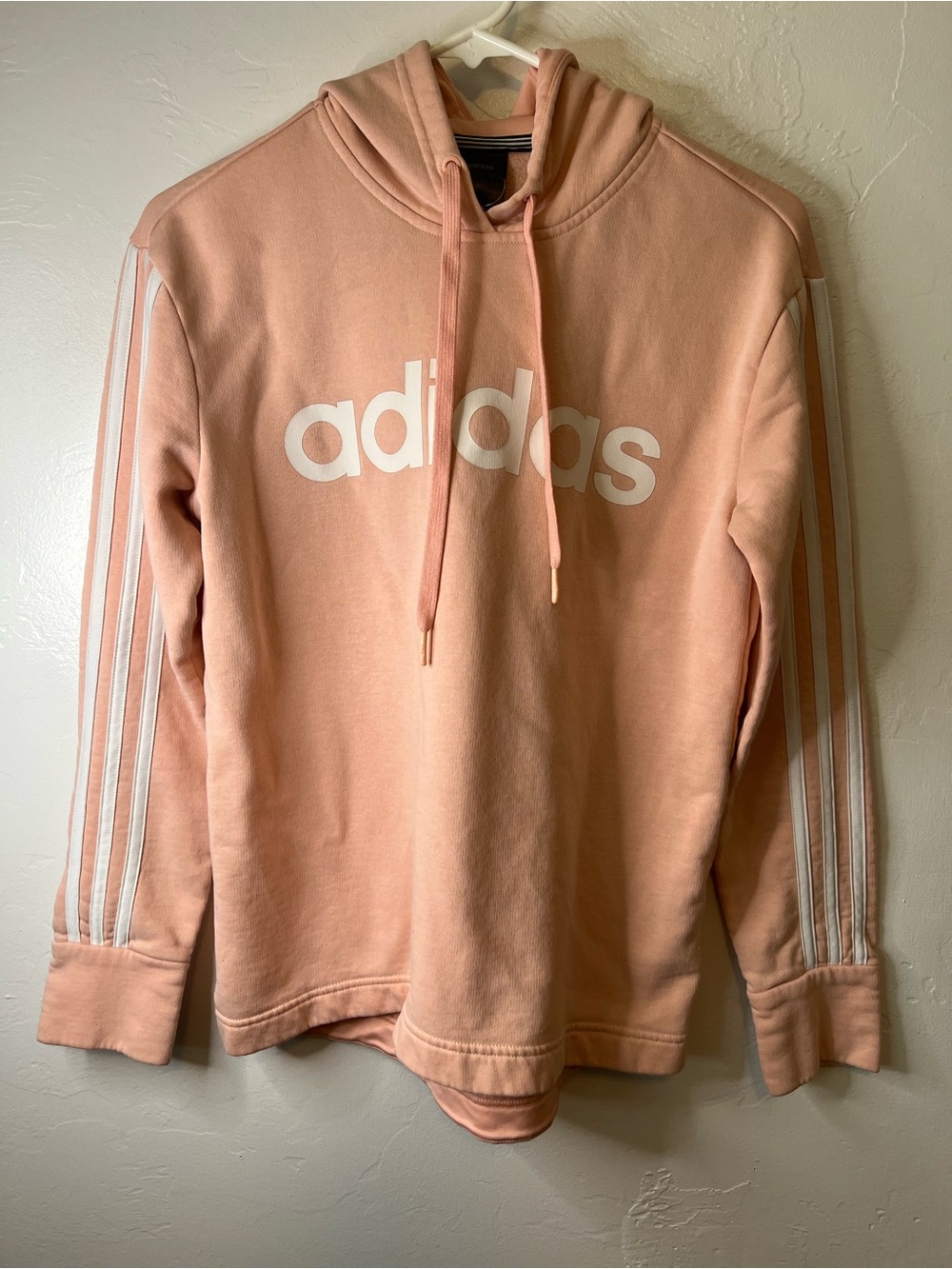 Adidas Women’s Pink Hoodie with White Logo Size Small